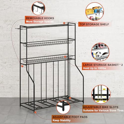 4 Bike Stand Bike Rack Garage with 3