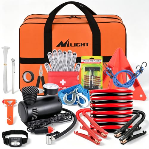 Car Roadside Emergency Kit with Jumper Cables Air Compressor