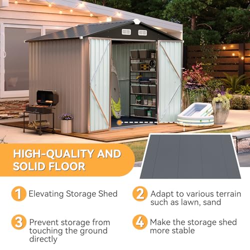 7.3'x5.3' Shed with Floor Galvanized Steel Outdoor Storage Shed Brown