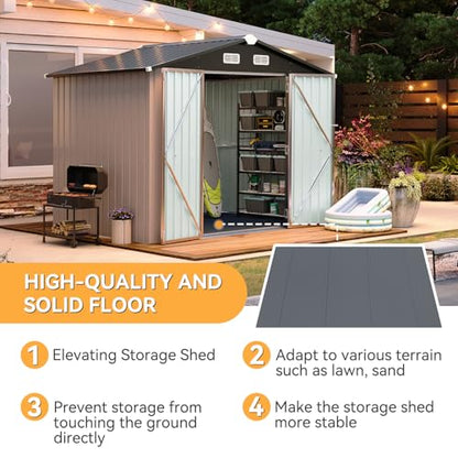 7.3'x5.3' Shed with Floor Galvanized Steel Outdoor Storage Shed Brown