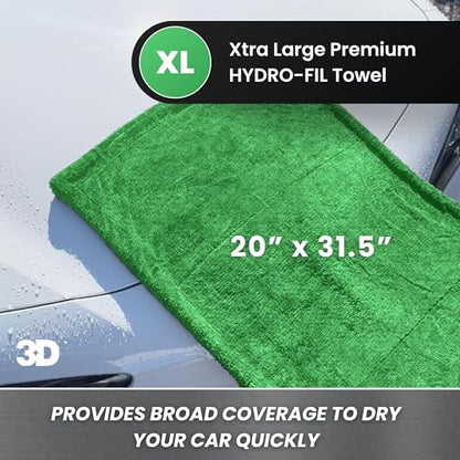Hydro-FIL XL | Professional Grade Microfiber Towel | Extra Large 20” x 31.5” | Highly Absorbent | Premium Drying Cloth for Car Detailing | Green
