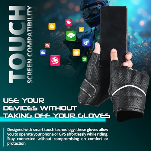 Motorcycle Gloves Men's Leather Motorbike Gloves Touchscreen Function