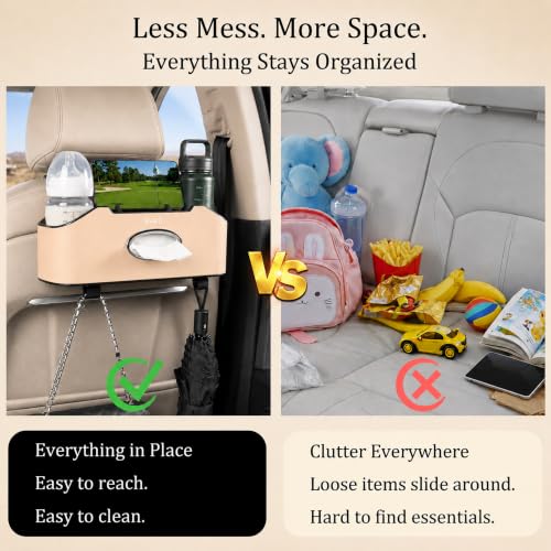 Back Seat Car Organizer with Cup Holders Tissue Box