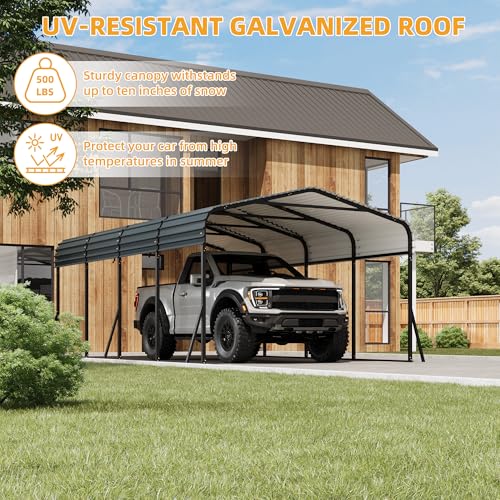 12 x 20 FT Metal Carport with Galvanized Steel Roof