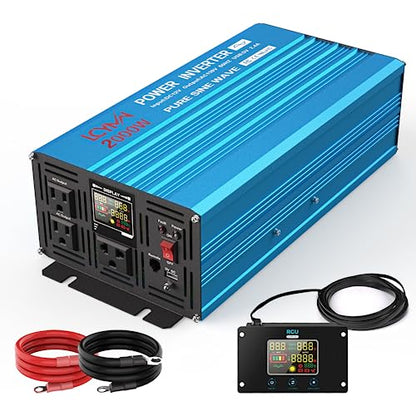 2000 Watt Inverter Pure Sine Wave DC 12V to 110V AC Power Inverters with 3 AC Charger Outlets