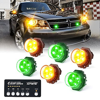 Amber Green LED Hideaway Strobe Lights Kit (6 Count)