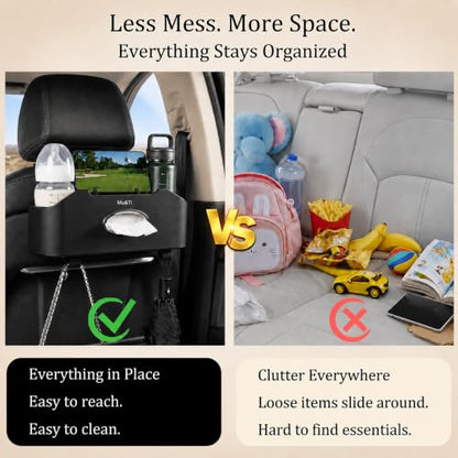Back Seat Car Organizer with Cup Holders Tissue Box