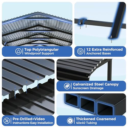 20X12 FT Heavy Duty Metal Carport Canopy with Triangle Frame Base