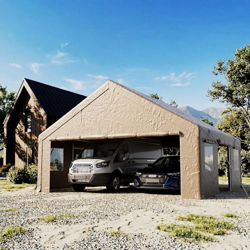 20×20 FT Storage Shelter Outdoor Gable Roof Carport with Removable Side Walls