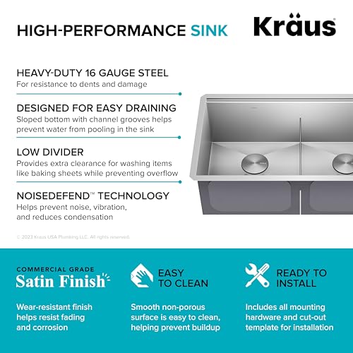 Stainless Steel 33 in Double Bowl Undermount Sink KWU112