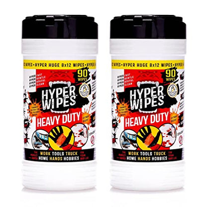 Hyper Wipes 2 Pack Heavy Duty Hand & Tool Cleaning Wipes (180 Count)