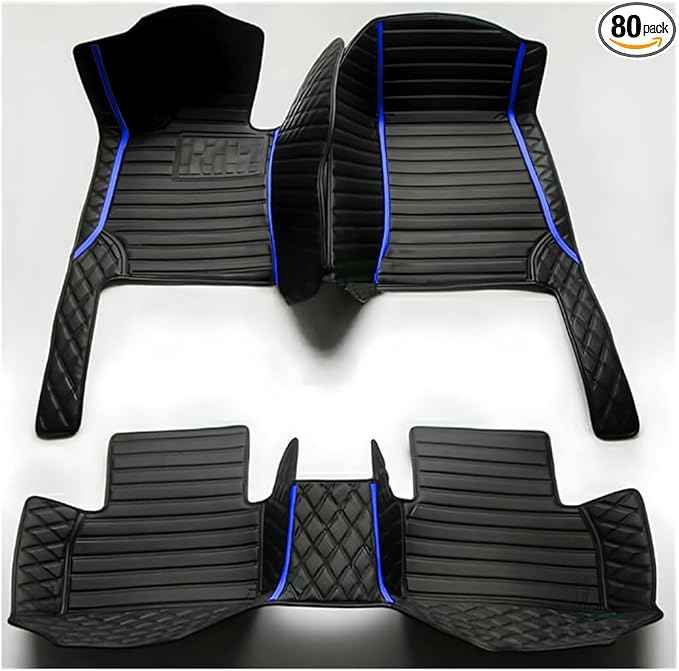TREGOO All-Weather Anti Slip Floor mat is Suitable mats for floo of All for Tesla Models from 2012 to 2025 (Black Double Panel with Blue Stripe)