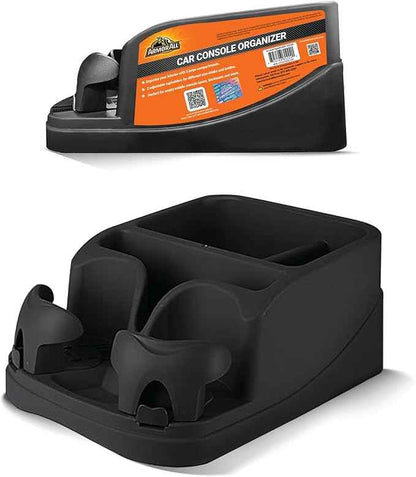 Armor All Car Console Organizer, Car Seat Organizer with 2 Adjustable Cup Holders, 3 Large Storage Compartments, Seatbelt for Secure Hold, Vehicle Middle Seat Organizer for Cars, Trucks, Minivans