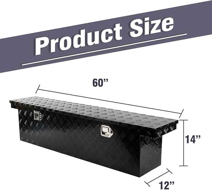 60 Inch Heavy Duty Aluminum Tool Box Wide Utility Trailer Stripes Plated for Pick Up Truck Bed RV ATV Organizer Storage w/Lock and Keys (60"X12"X14")(Only For standard cab or regular CAB)