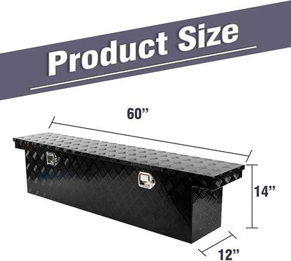 60 Inch Heavy Duty Aluminum Tool Box Wide Utility Trailer Stripes Plated for Pick Up Truck Bed RV ATV Organizer Storage w/Lock and Keys (60"X12"X14")(Only For standard cab or regular CAB)