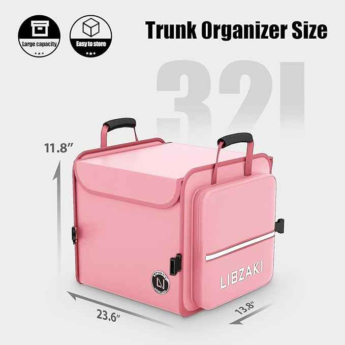 LIBZAKI Car Trunk Storage Organizer, Collapsible Trunk Storage Box for Car Truck SUV-Pink