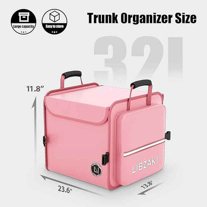 LIBZAKI Car Trunk Storage Organizer, Collapsible Trunk Storage Box for Car Truck SUV-Pink