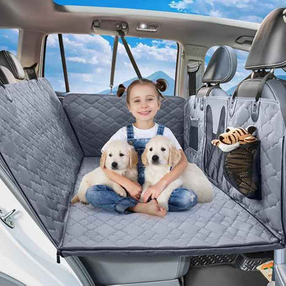 Dog Car Seat Cover for Back Seat - Extender With Hard Bottom Holds 400 lbs, Waterproof Protector With Mesh Window, Hammock for Car, SUV, Truck
