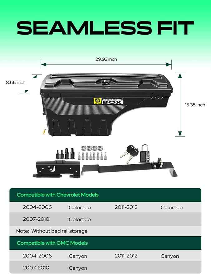 YHTAUTO Truck Bed Storage Tool Box Lockable Compatible with 2004-2012 Chevrolet Colorado GMC Canyon, Driver Side, Without Bed Rail Storage, Swing Waterproof Wheel Well Toolbox