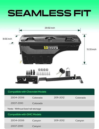 YHTAUTO Truck Bed Storage Tool Box Lockable Compatible with 2004-2012 Chevrolet Colorado GMC Canyon, Driver Side, Without Bed Rail Storage, Swing Waterproof Wheel Well Toolbox