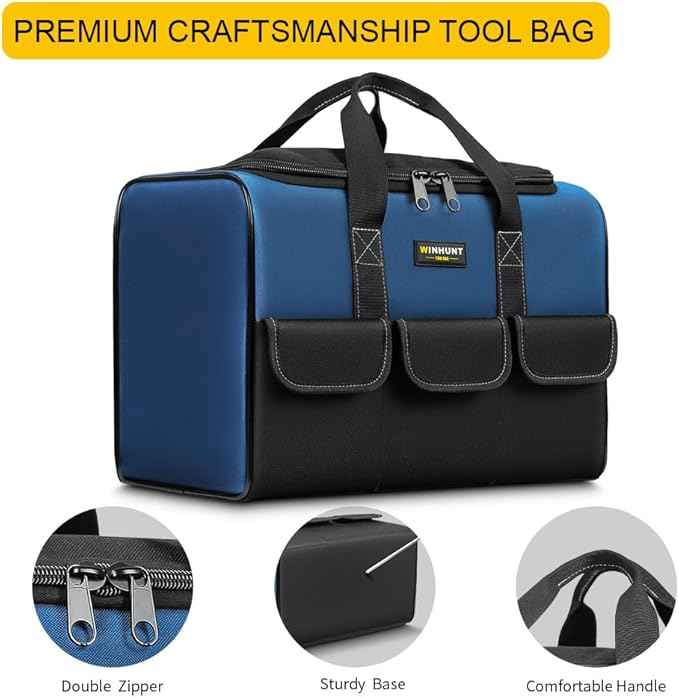 Large Tool Bag, 1680 Denier with 5 Exterior Pockets Electrician Tool Bag, Ideal for DIY Enthusiasts and Craftsmen Tool Bags for Men Heavy Duty, Blue
