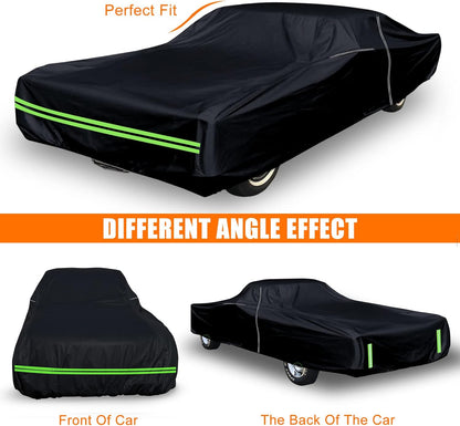 Waterproof Car Cover Compatible with Chevrolet El Camino 1968-1972, 300D with Inner Cotton Liner All Weather Classic Car Covers with Zipper Door Reflective Strips Lock for Snow Rain Dust