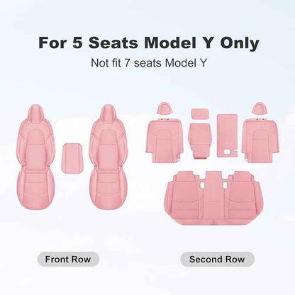 Tesla Model Y Car Seat Covers Nappa Leather Car Interior Seat Airbag Compatible Cushion Cover Full Set Custom Fit 2024 2023 2022 2021 2020, Nappa Pink