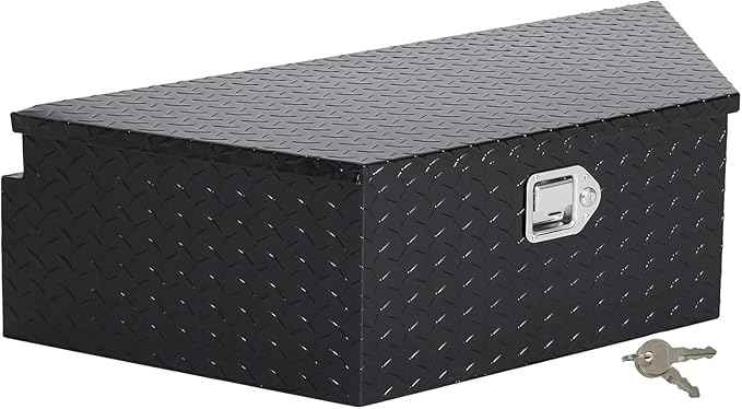 39 Inch Aluminum Trailer Tongue Tool Box, Heavy Duty Utility Storage Box with Lock and Keys, Diamond Plate Waterproof Trailer Box Organizer for Pick Up Truck Beds - Black