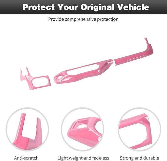 CheroCar for JL Center Console Headlight Air Conditioning Control Panel & Co-Pilot Handle Panel Interior Accessories fit for Jeep Wrangler JL JLU 2024+,Pink