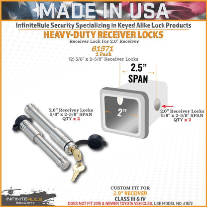 61571 | 2 Pack, Keyed Alike, Receiver Locks for 2" Receiver - Class III & IV