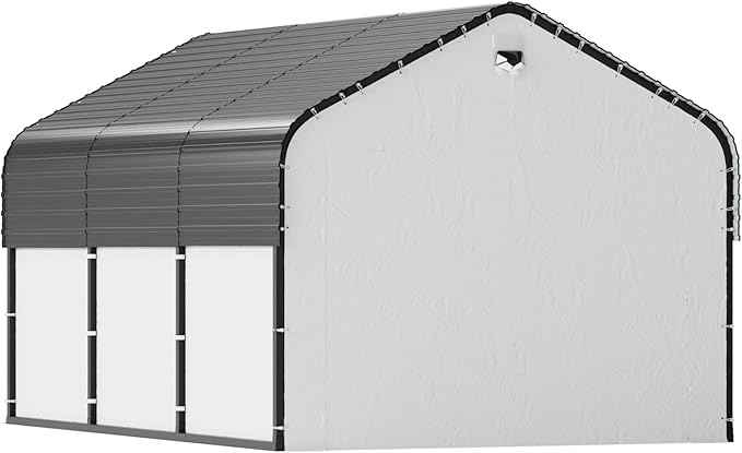 10x16 Metal Carport, Heavy Duty 2-Car Carport Canopy, CarPorts with Removable Polyethylene Sidewalls, Galvanized Steel Roof Car Tent Garage