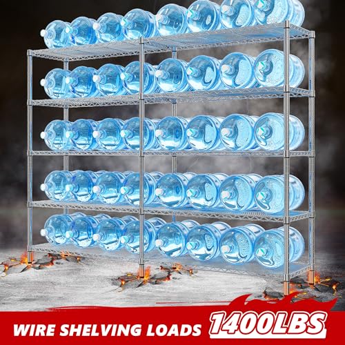 58" W Storage Shelves Wire Shelving 1400LB Metal Shelves for 5 Tier Shelving Unit with Shelf Adjustable Garage Shelving Rack for Pantry Kitchen Garage