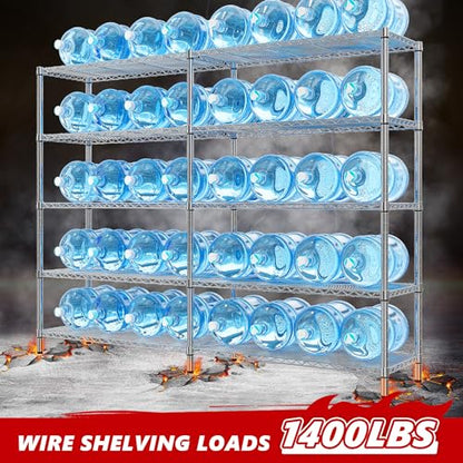 58" W Storage Shelves Wire Shelving 1400LB Metal Shelves for 5 Tier Shelving Unit with Shelf Adjustable Garage Shelving Rack for Pantry Kitchen Garage