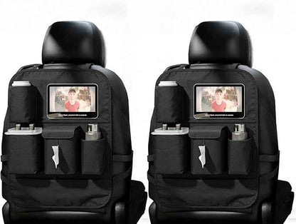 Car Seat Organizers,Multi-functional Back Seat Protectors, Storage Pouches, Child kicking prevention and Tray Holders Kick Mats Back (for Cars, Kids,and Rear Seats) (Black, 2 Pack)