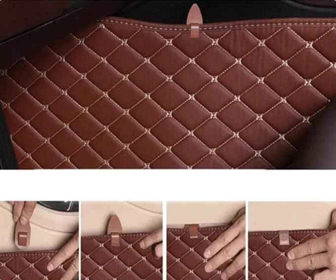 MAEVEN Customized Leather car Floor mats Suitable for 99% of car Models All-Weather Protection Waterproof Anti Slip Men's Women's car Liners (Beige Stripe 2)