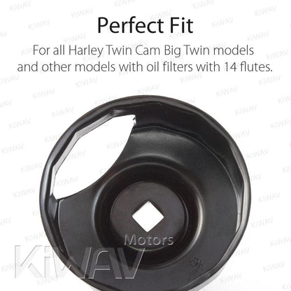KiWAV Oil Filter Cap Wrench Tool compatible for 1984-2021 Harley Spin-on Oil Filters (Except '15-later XG) Twin Cam Oil Filters with 76 x 14 Flutes (Crank Sensor)