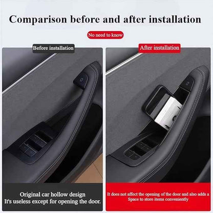 GGCLIMAX 4Pcs Car Organizer Door Handle Storage Box Side Door Box Compatible with Tesla Model Y/Highland Model 3 Four-door Inner Handle Decor Car Accessories(2021-2024 Model Y)