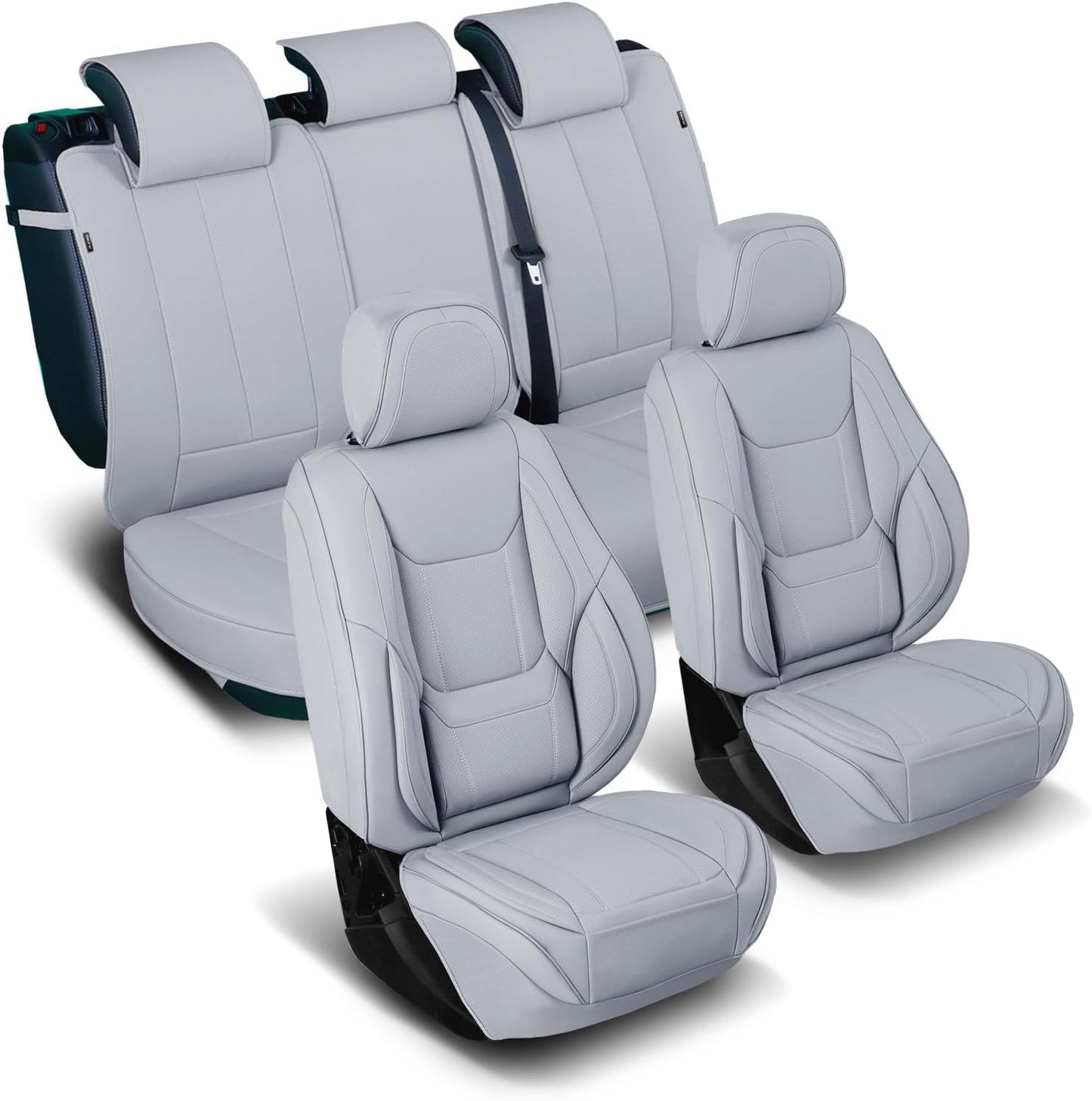 Coverland Custom Car Seat Covers Compatible with Ram 2500 Crew Cab - Premium Leather Non-Slip Memory Foam Waterproof Cover Custom Fit Interior Protector Full Set-Gray [See Size Chart-Size X141]