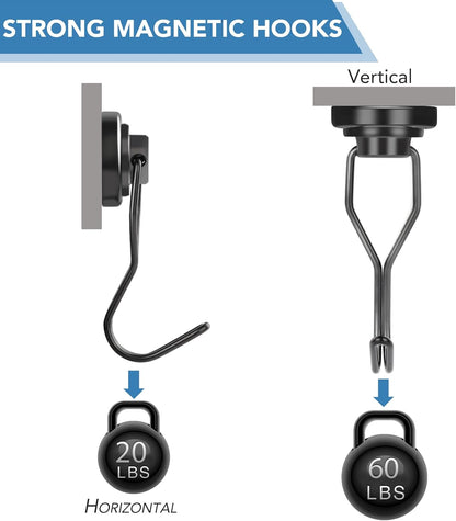 DIYMAG Swivel Swing Magnetic Hooks,Black Strong Heavy Duty Neodymium Magnet Hooks - Great for Your Refrigerator and Other Magnetic Surfaces
