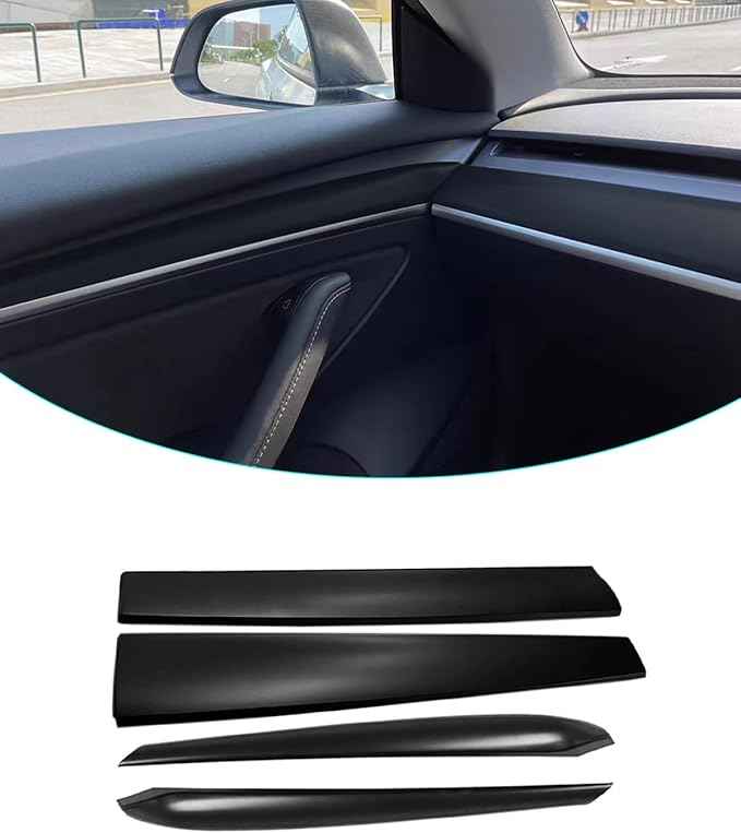 Matte Black Dashboard Cover and Front Door Cover Compatible with Tesla Model 3（2021-2023） and Model y（2019-2024 (Matte Black)