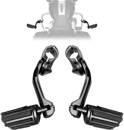 1.25" Highway Pegs, Long Angled Pegs Adjustable for Harley Davidson Touring Road King Road Glide Street Glide Electra Glide Sportster 1 1/4" Engine Guard, Black