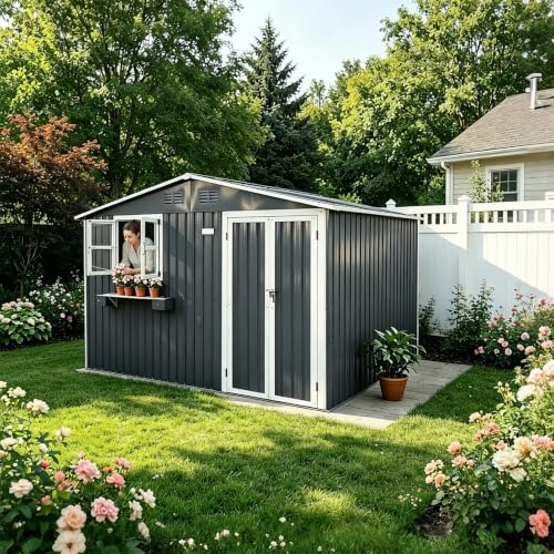 10x8 FT Outdoor Storage Shed with 2 Clear Windows