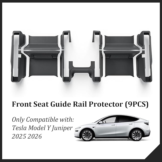 Front Seat Guide Rail Protector Under Seat Floor Mats for Tesla Model Y Juniper, 9PCS TPE Track Rail Trim Cover Underlay Protector Guards for Model Y Juniper Interior Accessories 2026