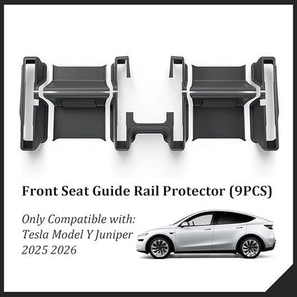 Front Seat Guide Rail Protector Under Seat Floor Mats for Tesla Model Y Juniper, 9PCS TPE Track Rail Trim Cover Underlay Protector Guards for Model Y Juniper Interior Accessories 2026