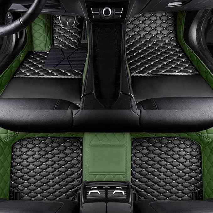 Custom Fit Car Floor Mats by SARAHS - Waterproof PU Leather Full Coverage for Most Cars, SUVs, and Trucks - Automotive Liners to Protect Vehicle Interior Floor Accessories (Black Green 2)