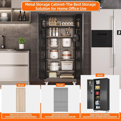 Metal Garage Storage Cabinet with Wheels and Door Pegboard