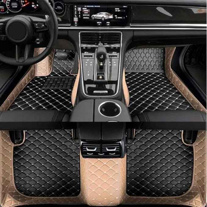 MAEVEN Customized Leather car Floor mats Suitable for 99% of car Models All-Weather Protection Waterproof Anti Slip Men's Women's car Liners (Beige+Black)