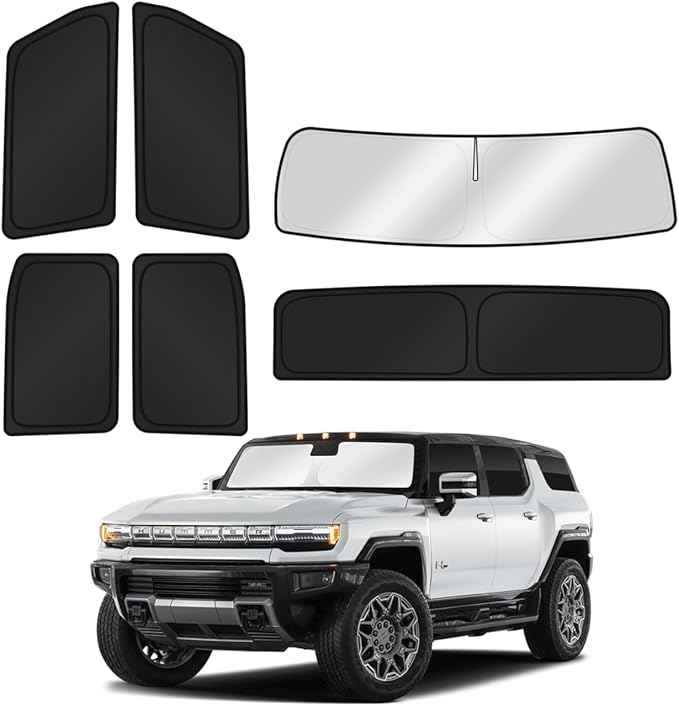 Sunshades for 2022-2025 2026 GMC Hummer EV Pickup Accessories Windshield Sun Shade Side Rear Window Shade Cover Sun Shield Privacy Protection for Camping Keep Vehicle Cool Black 6PCS(Not SUV)