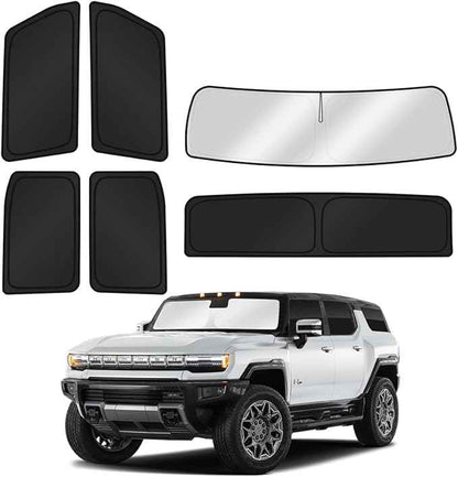Sunshades for 2022-2025 2026 GMC Hummer EV Pickup Accessories Windshield Sun Shade Side Rear Window Shade Cover Sun Shield Privacy Protection for Camping Keep Vehicle Cool Black 6PCS(Not SUV)