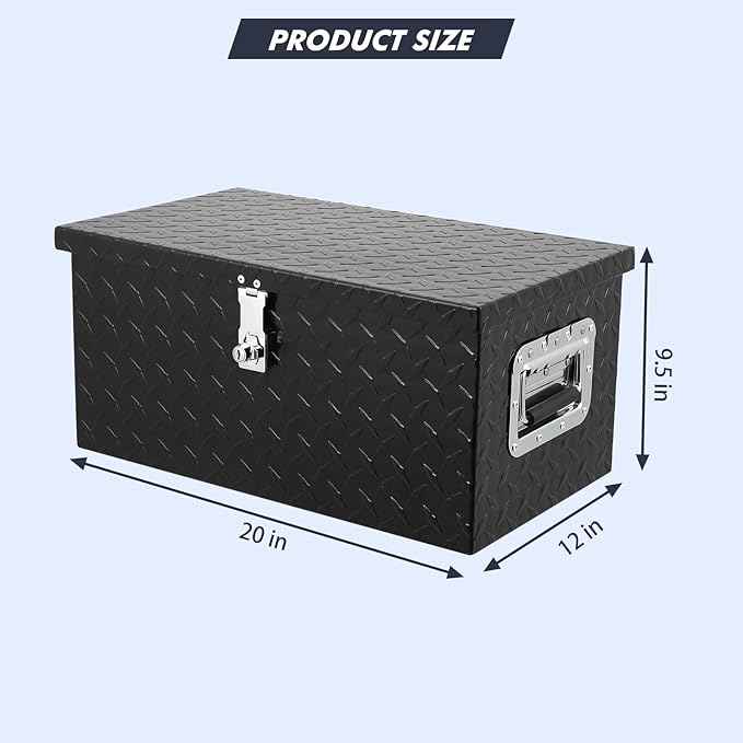 Trailer Tongue Box, Heavy Duty Storage With Lock and Keys, Utility Truck Tool Box Storage Organizer, Tool Chest for Pickup Truck Bed, RV, 20"x10"x12" (20"x10"x12"- Black-QG)
